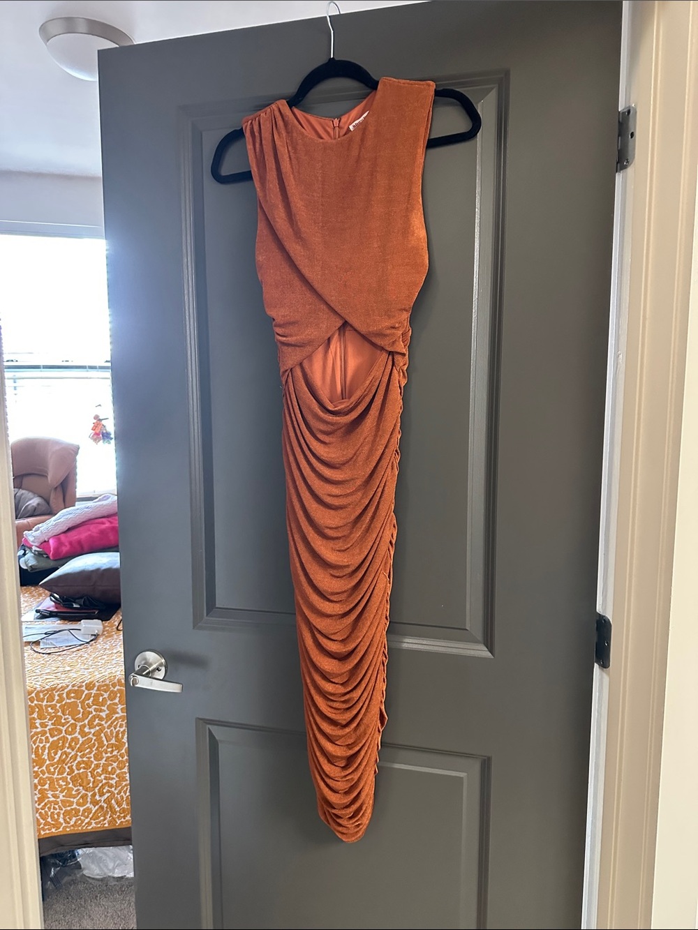 Showpo Copper Sleeveless Ruched Cutout Maxi Dress